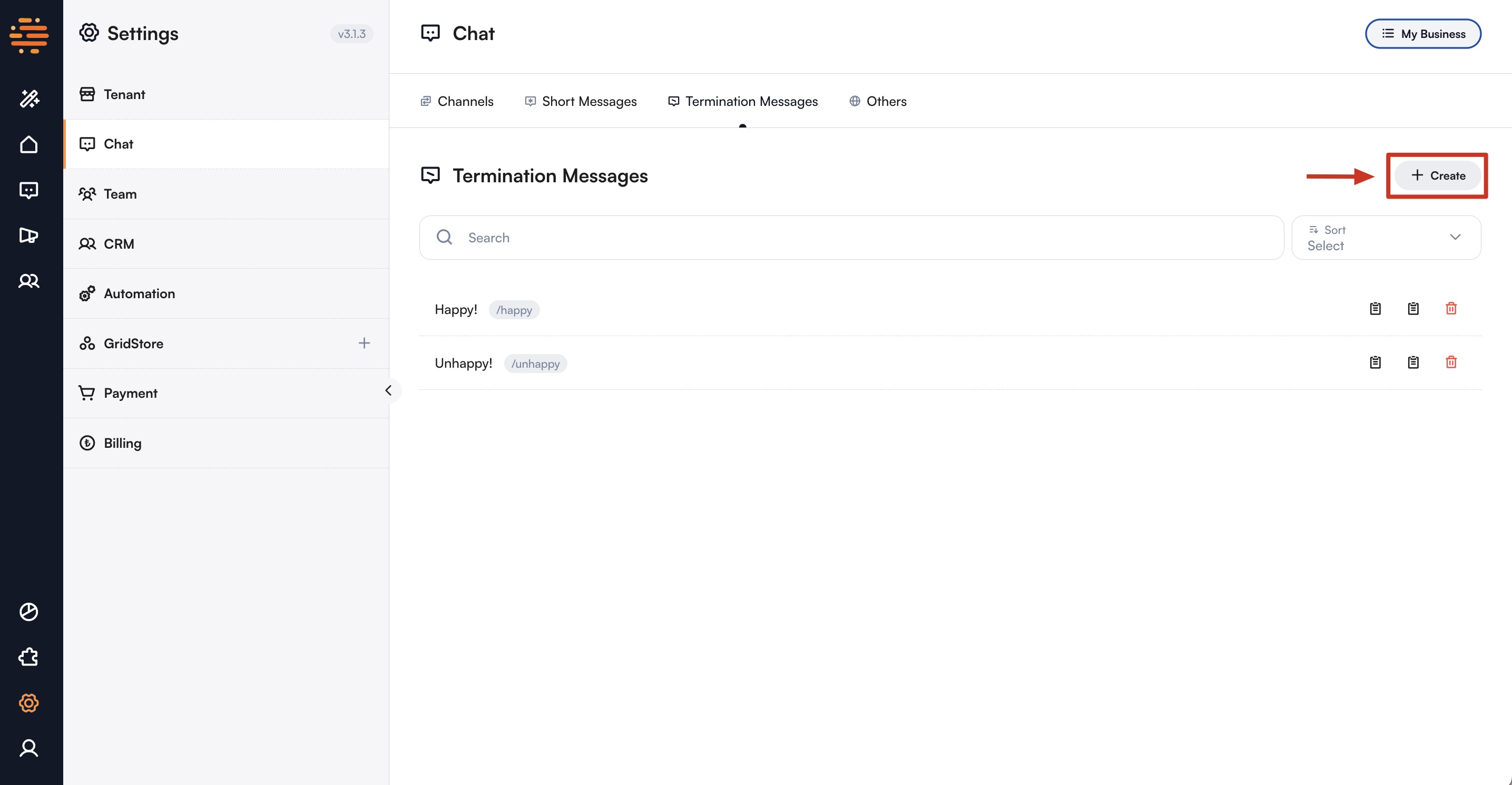 Termination Message Create