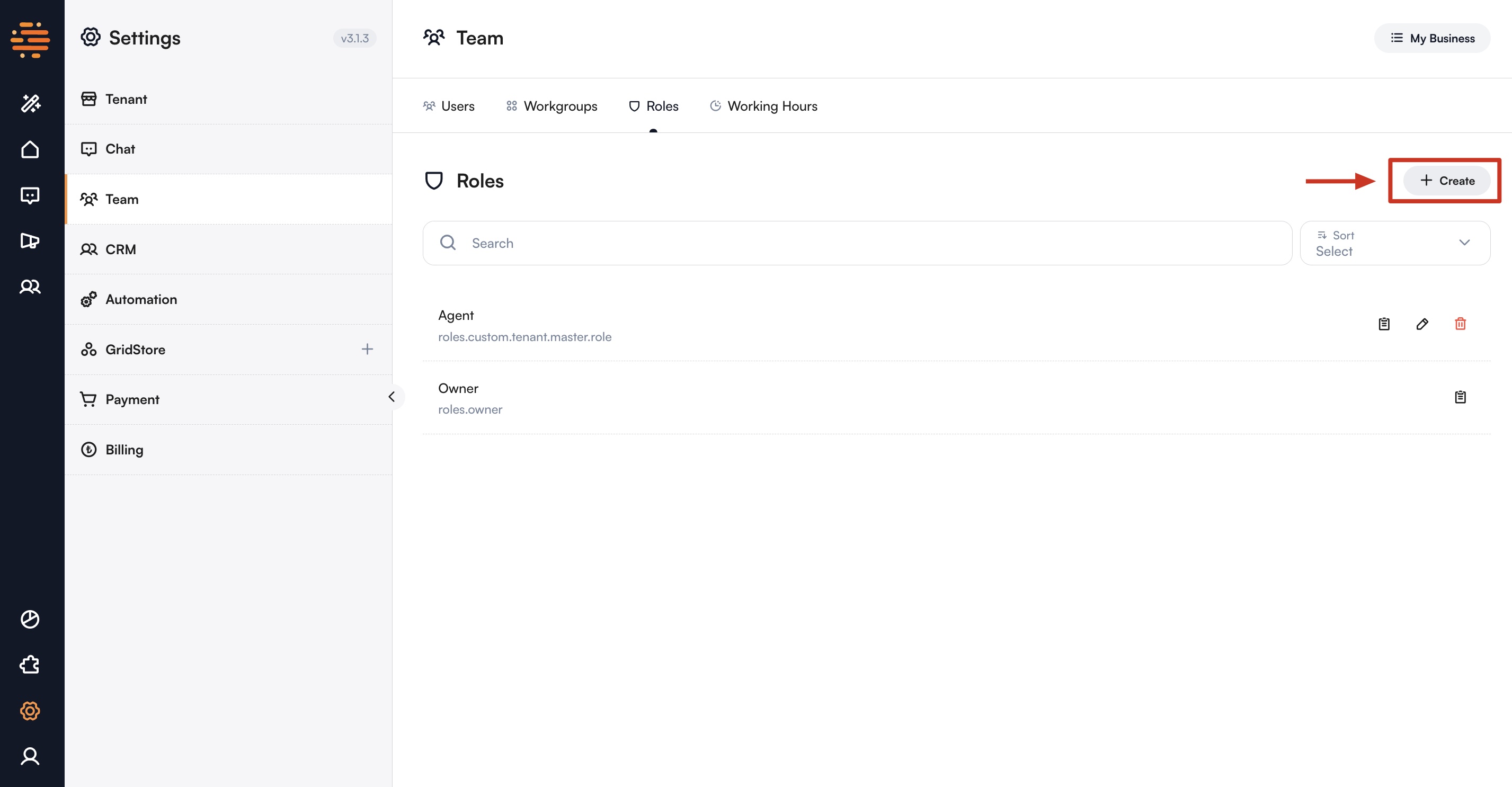 Settings Create Role